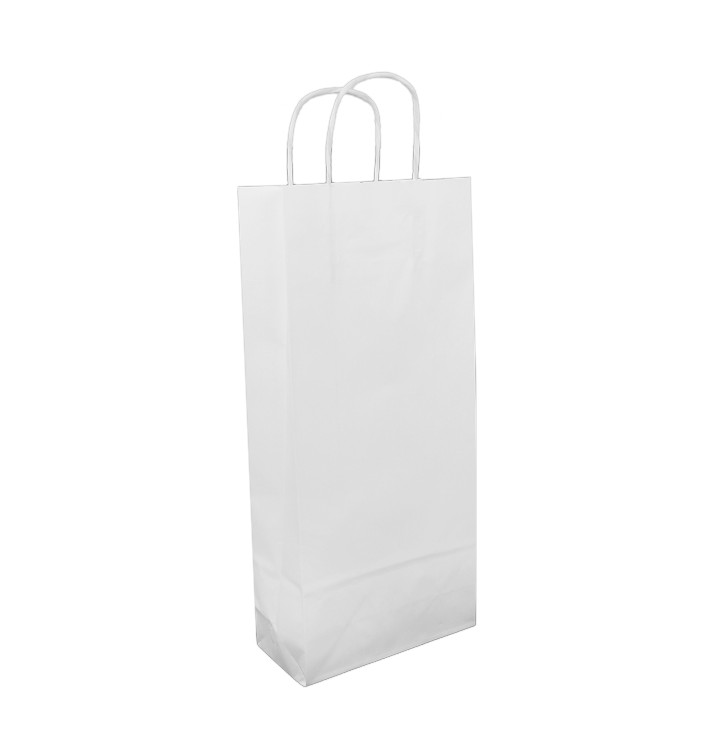 Papieren zak voor fles met handgrepen wit 18+8x39cm (50 stuks) 