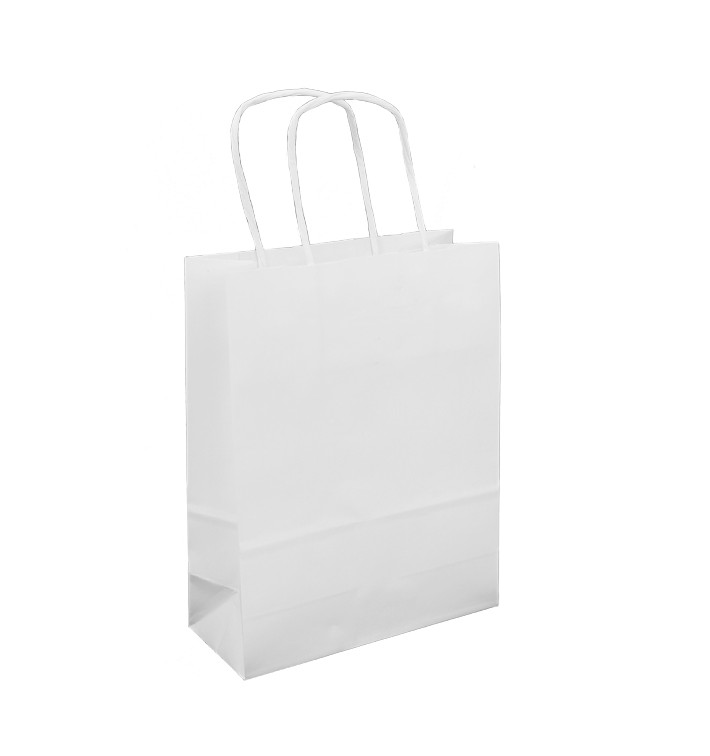 Papieren zak met handgrepen kraft wit 100g/m² 18+8x24cm (25 stuks) Papieren zak met handgrepen kraft wit 100g/m² 18+8x24cm (25 stuks)