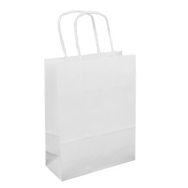 Papieren zak met handgrepen kraft wit 100g/m² 18+8x24cm (300 stuks)