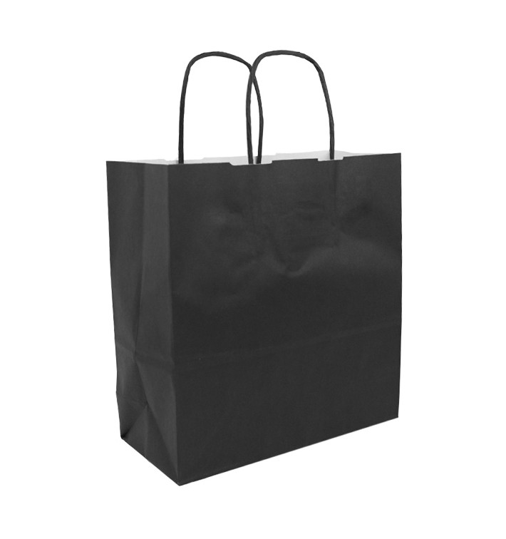 Papieren zak met handgrepen kraft zwart 100g/m² 22+9x23cm (25 stuks) Papieren zak met handgrepen kraft zwart 100g/m² 22+9x23cm (25 stuks)