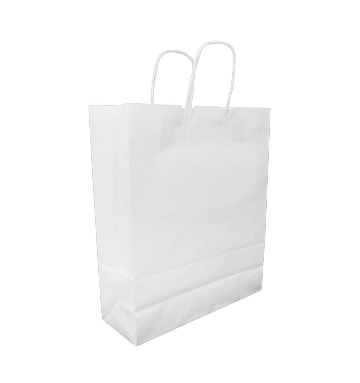 Papieren zak met handgrepen kraft wit 100g/m² 32+12x41cm (200 stuks) Papieren zak met handgrepen kraft wit 100g/m² 32+12x41cm (200 stuks)