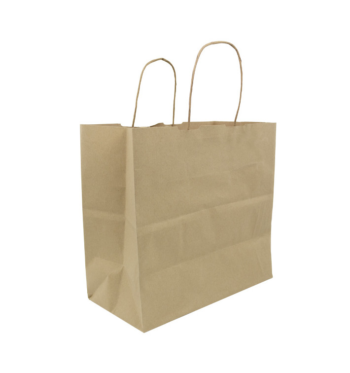 Papieren zak met handgrepen kraft bruin 100g/m² 27+14x26cm (200 stuks) Papieren zak met handgrepen kraft bruin 100g/m² 27+14x26cm (200 stuks)