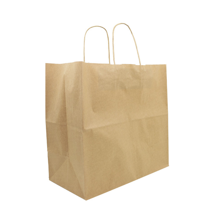 Papieren zak met handgrepen kraft bruin 90g/m² 32+16x31cm (50 stuks) Papieren zak met handgrepen kraft bruin 90g/m² 32+16x31cm (50 stuks)