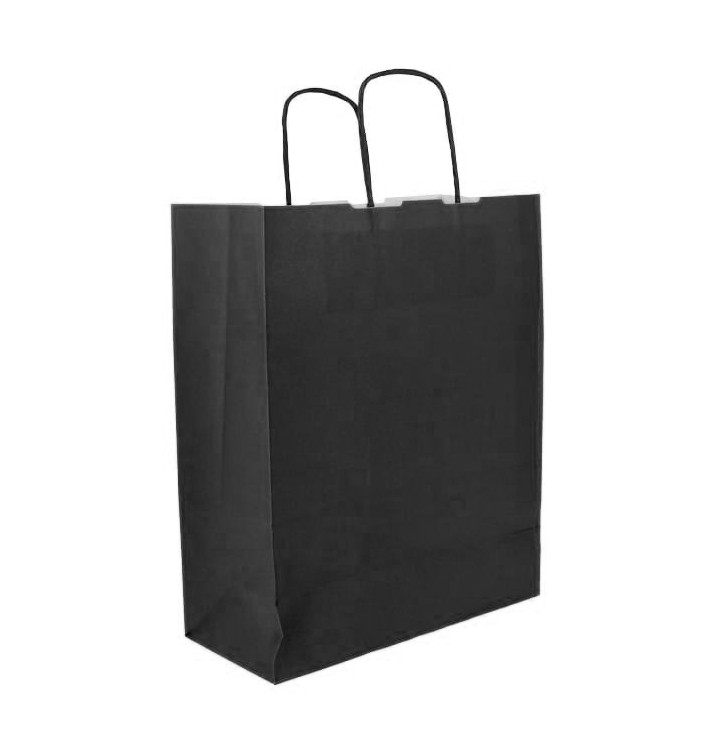 Papieren zak met handgrepen kraft zwart 100g/m² 25+11x31cm (250 stuks) Papieren zak met handgrepen kraft zwart 100g/m² 25+11x31cm (250 stuks)