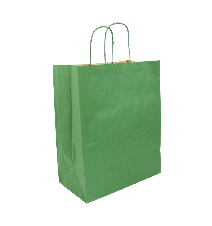 Papieren zak met handgrepen kraft groen 80g/m² 26+14x32cm (50 stuks) Papieren zak met handgrepen kraft groen 80g/m² 26+14x32cm (50 stuks)