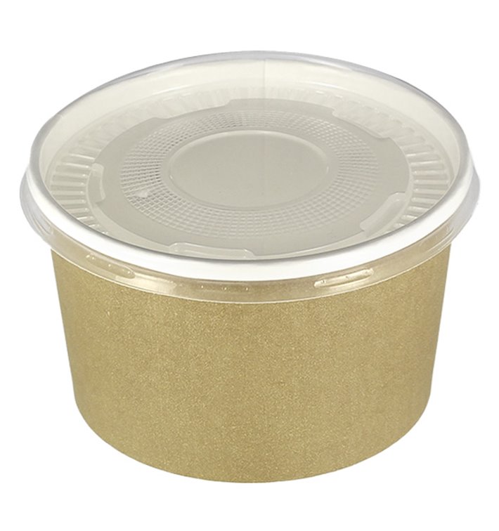 Papieren Soep Kom met Deksel Kraft PP 16 Oz/473ml (500 stuks)
