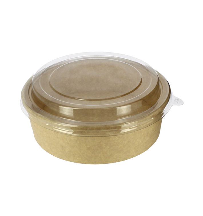 Papieren Container Kraft + RPET Deksel 33Oz/1000ml (100 stuks)