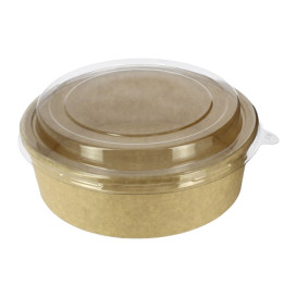Papieren Container Kraft + RPET Deksel 33Oz/1000ml (25 stuks)