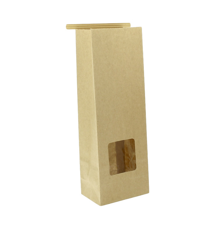 Papieren zak zonder handvat kraft met venster 9+6x26cm (50 stuks)