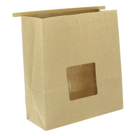Papieren zak zonder handvat kraft met venster 20+8x23cm (500 stuks)