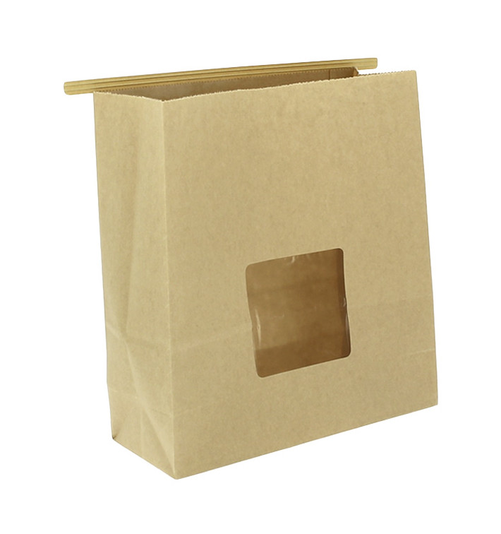 Papieren zak zonder handvat kraft met venster 20+8x23cm (50 stuks) Papieren zak zonder handvat kraft met venster 20+8x23cm (50 stuks)