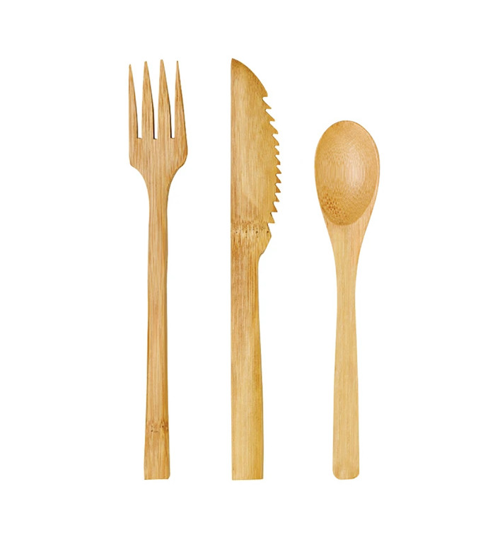 Bamboe Bestekset: vork + mes + lepel (250 stuks) Bamboe Bestekset: vork + mes + lepel (250 stuks)