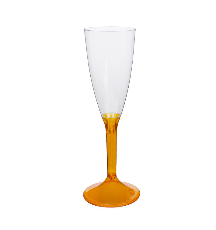 Plastic stam fluitglas Mousserende Wijn oranje transparant 120ml 2P (20 stuks) Plastic stam fluitglas Mousserende Wijn oranje transparant 120ml 2P (20 stuks)
