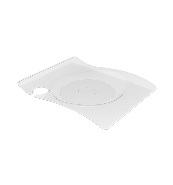 Plastic bord met glas houder PS "voorma" transparant 22x18 cm (12 stuks) Plastic bord met glas houder PS "voorma" transparant 22x18 cm (12 stuks)
