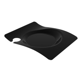 Plastic bord met glas houder PS "voorma" zwart 22x18 cm (12 stuks) 