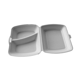 Schuim lunch doos met 2 Compartmenten wit 2,40x2,10x0,70cm (125 stuks) 