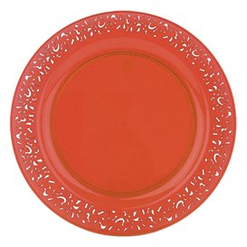 Plastic bord Rond vormig "Lace" oranje 23cm (4 stuks) 