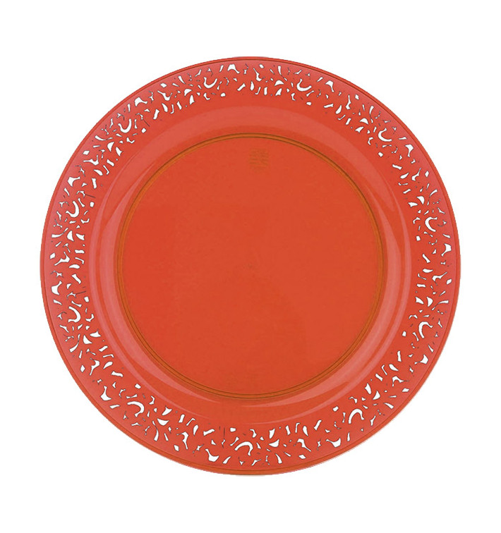Plastic bord Rond vormig "Lace" oranje 23cm (4 stuks) Plastic bord Rond vormig "Lace" oranje 23cm (4 stuks)