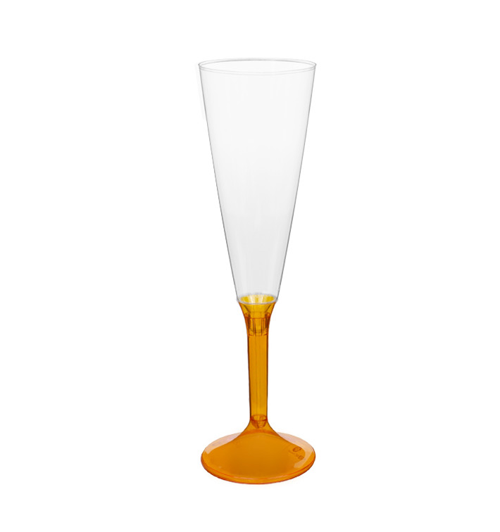 Plastic stam fluitglas Mousserende Wijn oranje transparant 160ml 2P (200 stuks) Plastic stam fluitglas Mousserende Wijn oranje transparant 160ml 2P (200 stuks)