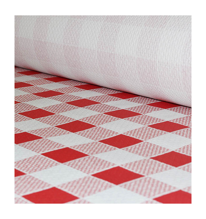 Papieren tafelkleed rol rood Checkers 1x100m. 40g (1 stuk) Papieren tafelkleed rol rood Checkers 1x100m. 40g (1 stuk)