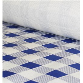 Papieren tafelkleed rol blauw Checkers 1x100m. 40g (1 stuk) 