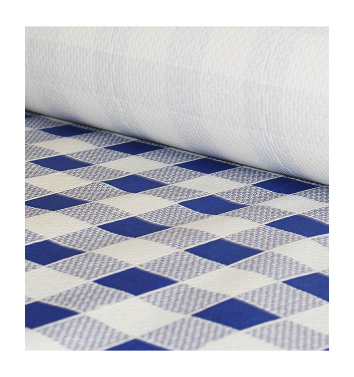 Papieren tafelkleed rol blauw Checkers 1x100m. 40g (6 stuks) Papieren tafelkleed rol blauw Checkers 1x100m. 40g (6 stuks)
