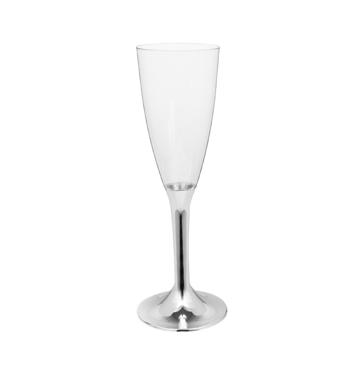 Plastic stam fluitglas Mousserende Wijn zilver chroom 120ml 2P (200 stuks) Plastic stam fluitglas Mousserende Wijn zilver chroom 120ml 2P (200 stuks)