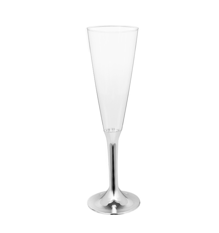 Plastic stam fluitglas Mousserende Wijn zilver chroom 160ml 2P (200 stuks) Plastic stam fluitglas Mousserende Wijn zilver chroom 160ml 2P (200 stuks)