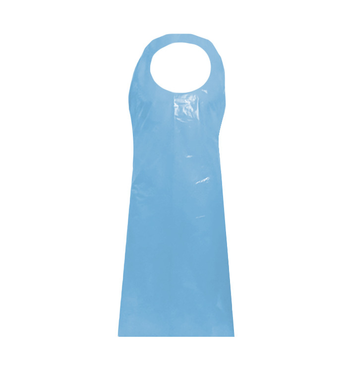 Wegwerp plastic PE schort Block G160 blauw 76x120cm (100 stuks) Wegwerp plastic PE schort Block G160 blauw 76x120cm (100 stuks)