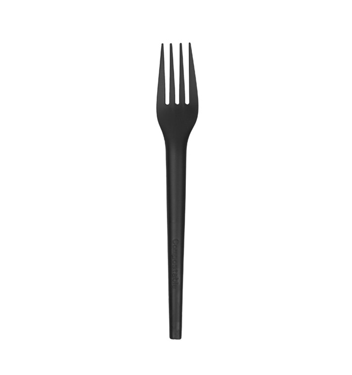 Biologisch afbreekbare vork CPLA Zwart 17cm (25 stuks) Biologisch afbreekbare vork CPLA Zwart 17cm (25 stuks)