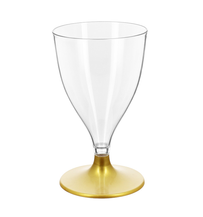 Herbruikbare PS Beker Water/Wijn Goud Voet 200ml 2P (48 Stuks) Herbruikbare PS Beker Water/Wijn Goud Voet 200ml 2P (48 Stuks)