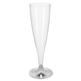 Plastic stam fluitglas Mousserende Wijn zilver chroom 140ml 2P (20 stuks)