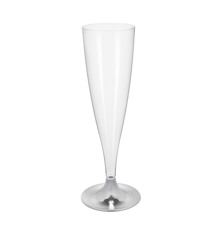Plastic stam fluitglas Mousserende Wijn zilver chroom 140ml 2P (20 stuks) Plastic stam fluitglas Mousserende Wijn zilver chroom 140ml 2P (20 stuks)