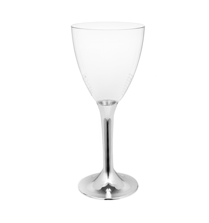 Plastic stamglas wijn zilver chroom verwijderbare stam 180ml (20 stuks) Plastic stamglas wijn zilver chroom verwijderbare stam 180ml (20 stuks)