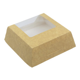 Papieren cake doosje met venster kraft 12x12x4cm (25 stuks) 