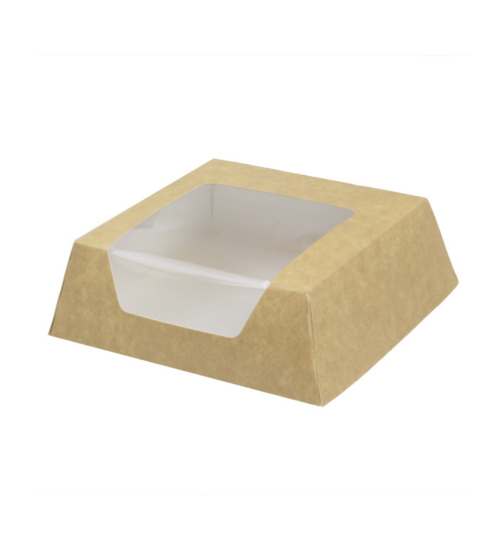 Papieren cake doosje met venster kraft 12x12x4cm (500 stuks) Papieren cake doosje met venster kraft 12x12x4cm (500 stuks)