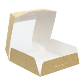 Papieren cake doosje met venster kraft 12x12x4cm (500 stuks) 