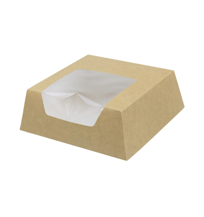 Papieren cake doosje met venster kraft 14x14x5cm (25 stuks) Papieren cake doosje met venster kraft 14x14x5cm (25 stuks)