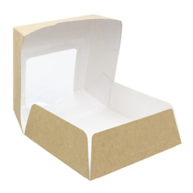 Papieren cake doosje met venster kraft 14x14x5cm (250 stuks)
