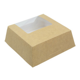 Papieren cake doosje met venster kraft 14x14x5cm (250 stuks)