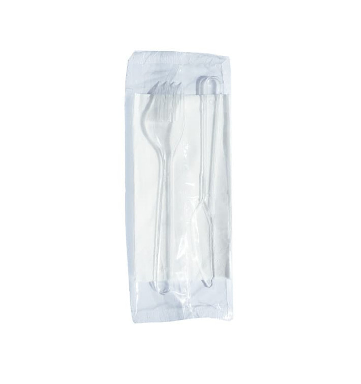 Plastic PS bestekset "Magnum" vork, mes en servet Plastic PS bestekset "Magnum" vork, mes en servet