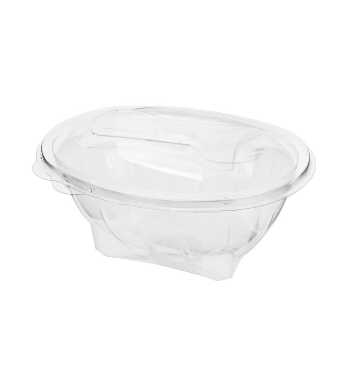 Plastic saladekom APET vormig met vork 750ml 19x14x9,5cm (300 stuks) Plastic saladekom APET vormig met vork 750ml 19x14x9,5cm (300 stuks)