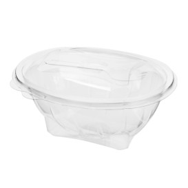 Plastic saladekom APET vormig met vork 750ml 19x14x9,5cm (75 stuks)