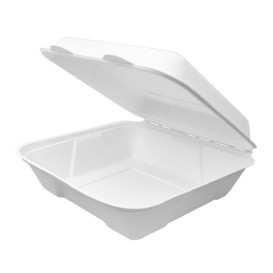 Suikerriet Gescharnierd Container "Menu Box" wit 22,5x22,5x7,5cm(200 stuks)