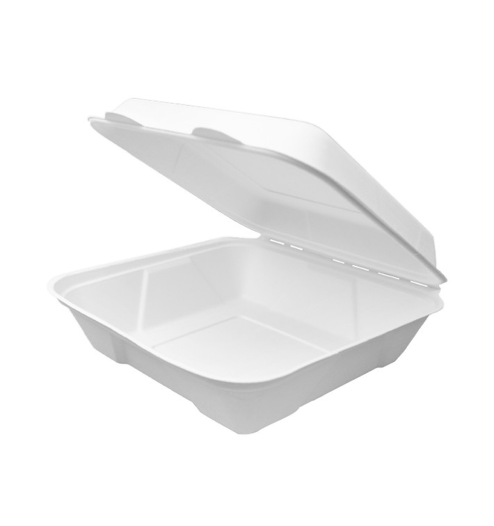 Suikerriet Gescharnierd Container "Menu Box" wit 22,5x22,5x7,5cm(200 stuks)