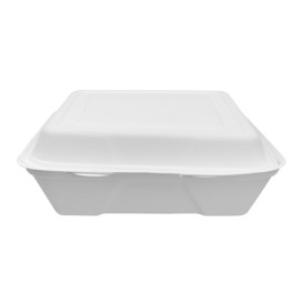 Suikerriet Gescharnierd Container "Menu Box" wit 22,5x22,5x7,5cm(200 stuks)