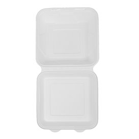 Suikerriet Gescharnierd Container "Menu Box" wit 22,5x22,5x7,5cm(200 stuks)