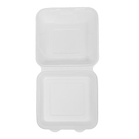 Suikerriet Gescharnierd Container "Menu Box" wit 22,5x22,5x7,5cm(200 stuks)