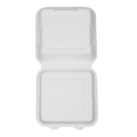 Suikerriet Gescharnierd Container "Menu Box" wit 22,5x22,5x7,5cm(200 stuks)