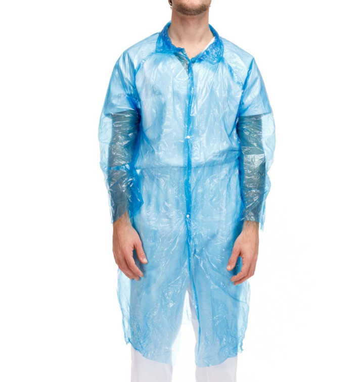 Wegwerp-laboratoriumjas PE Sluitingsknoop blauw (200 stuks) Wegwerp-laboratoriumjas PE Sluitingsknoop blauw (200 stuks)